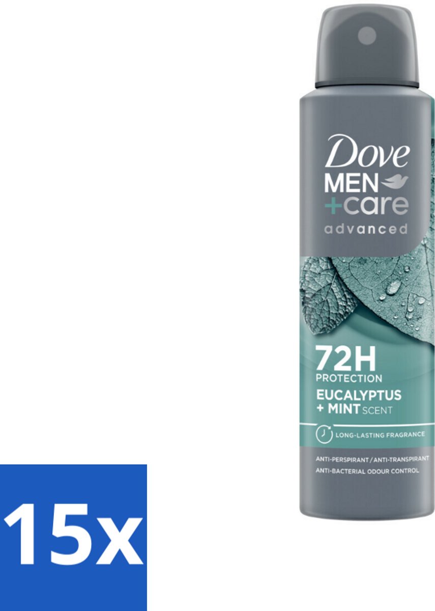 15 x Dove Men+Care Deodorant Spray - Eucalyptus & Mint - 150 ml - Deodorant Spray - Zweetbestrijding - Eucalyptus Mint - 72 Uur Bescherming - Anti-transpirant
