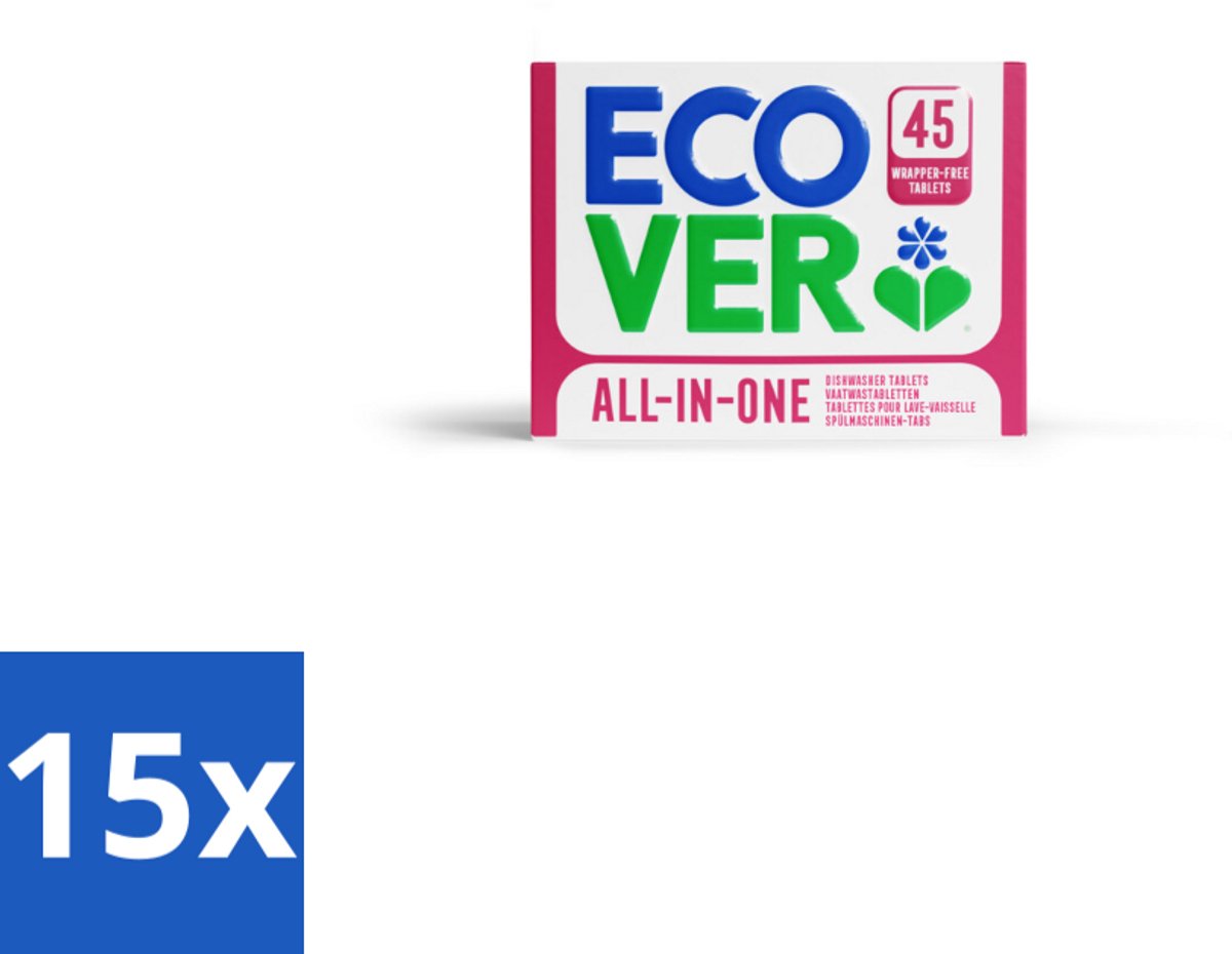 15 x Ecover - Vaatwastabletten All-in-One - Lemon & Mandarin - 45 Tabs - Vaatwasmiddel - Vaatwastablet - Vaatwasser - Reiniging - Vet Verwijderen