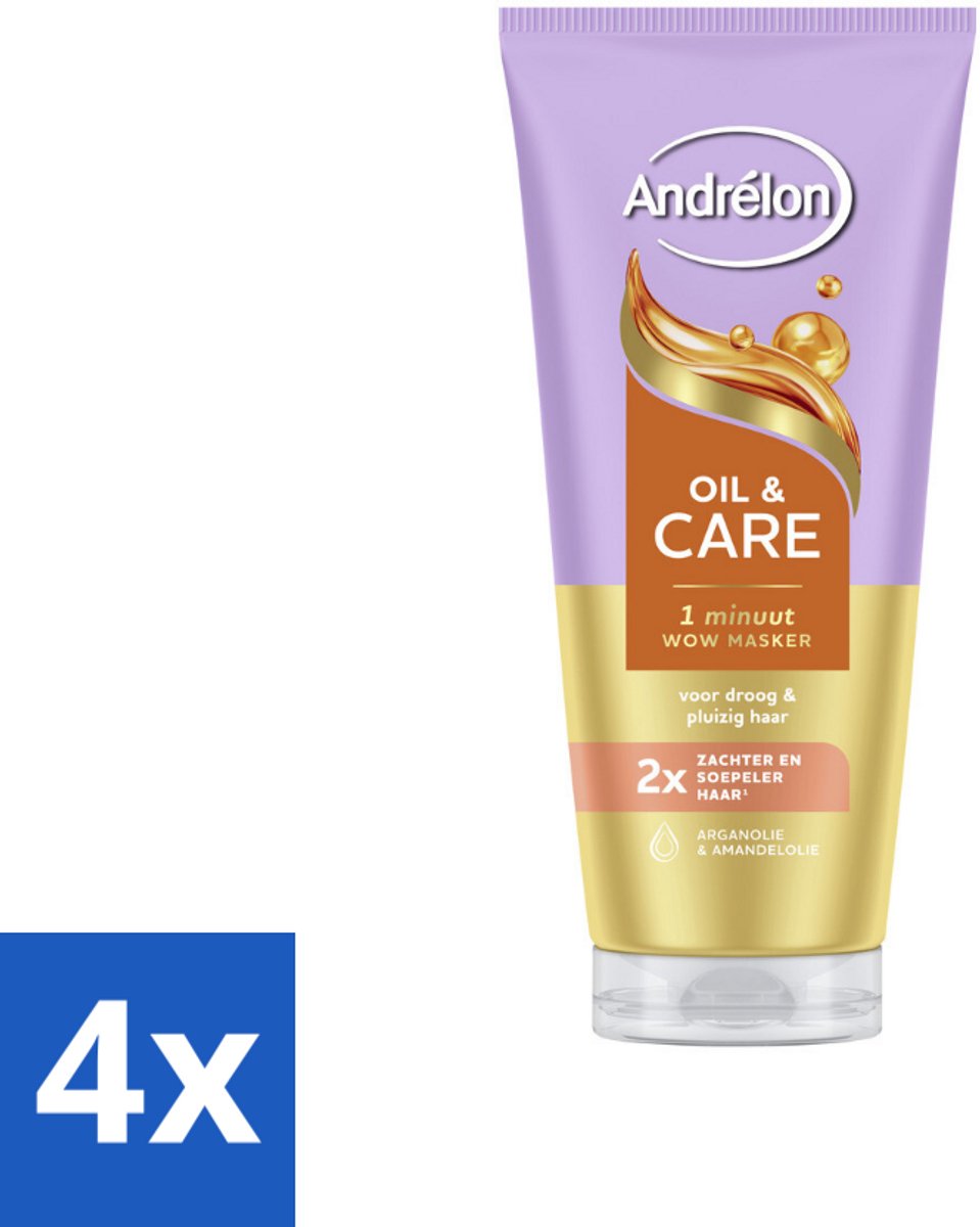 4 x Andrélon – Haarmasker WOW – Oil & Care – 180 ml - Haarmasker - Haar Verzorging - Droog Haar - Pluizig Haar - Arganolie