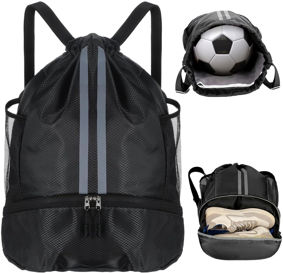 Quorumsg Sporttas, ruime gymtas met trekkoord, licht en robuust, met apart schoenenvak, voor reizen, yoga, wandelen - ShopVlot