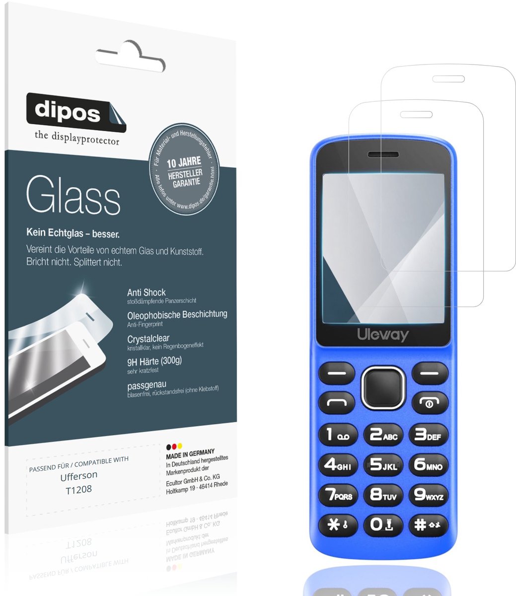 dipos – 2x Pantserfolie geschikt voor Ufferson T1208 | 9H Screenprotector