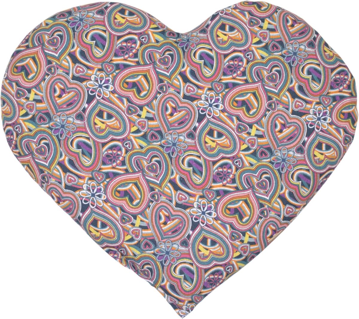 Johannespitkussen hart ca. 30x25cm - biologische stof psychedelisch hart - warmtekussen - korrelkussen - ShopVlot