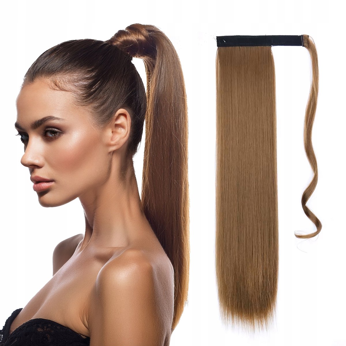 Merkloos Clip-in Paardenstaart Haarverlenging - Lichtbruin, 60cm, 140g