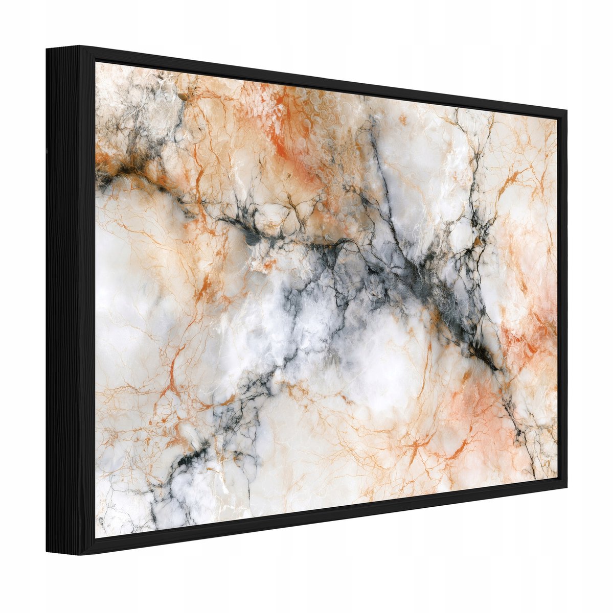 WALLARENA Schilderij op canvas met zwarte lijst - 60x40 cm - beige marmerabstractie in glamourstijl - voor slaapkamer en woonkamer