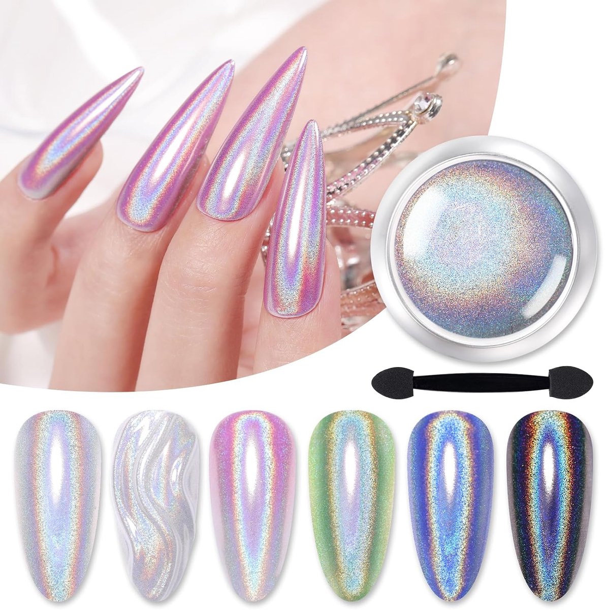 Daity 1 stuk holografisch nagelpoeder-fijn regenboogkleurig iriserend holografisch effect-multichrome manicurepigment-glitterstof voor nagelkunst thuis en doe-het-zelf ontwerpen