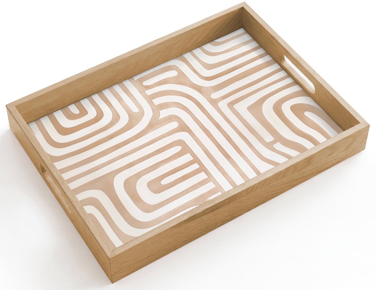 Famanu – Rechthoekig houten dienblad van 40 x 30 cm, serveerblad met handgrepen, krasbestendig en hittebestendig, ideaal voor ontbijt en koffie