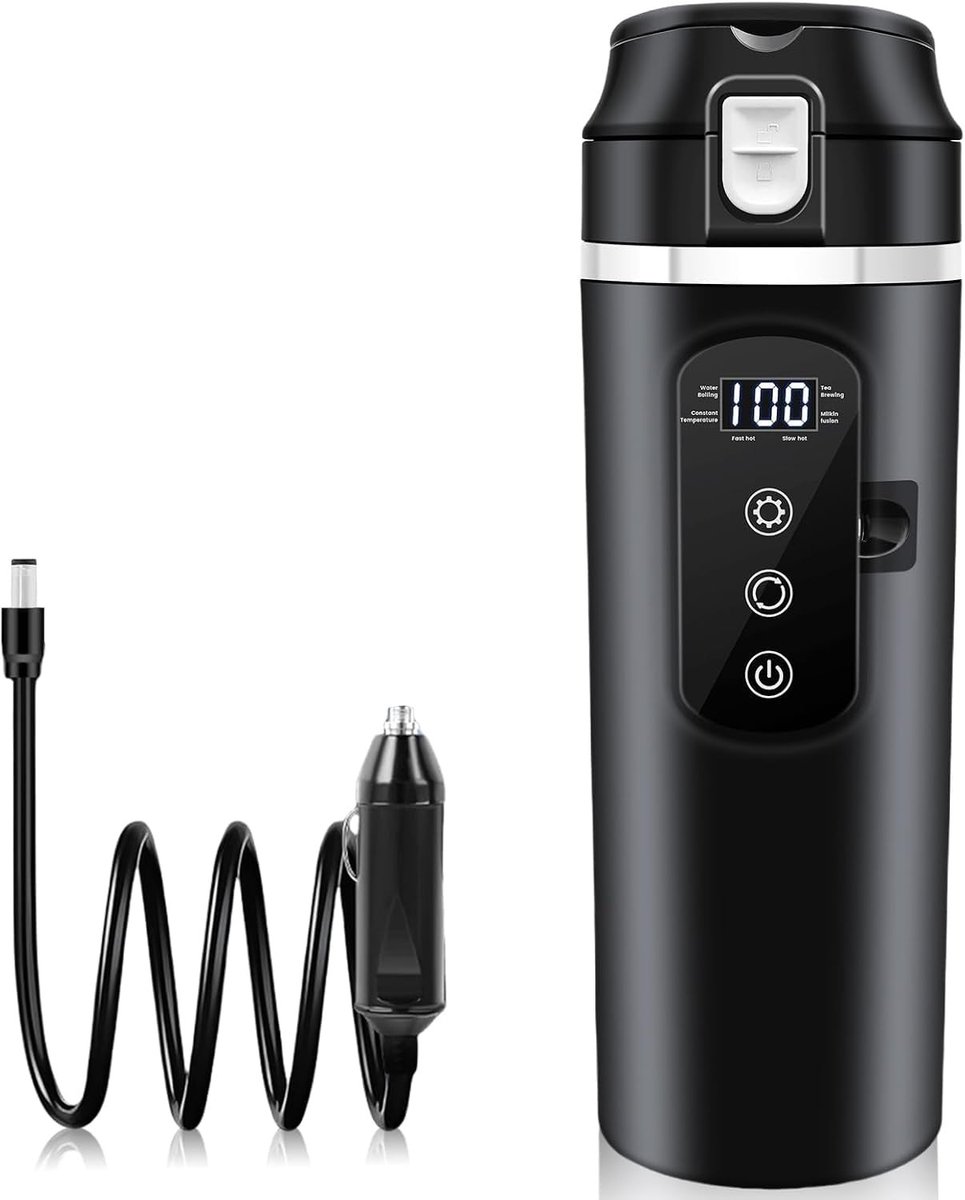 Reiswaterkoker - Roestvrij Staal - 500 ml - Elektrische Waterkoker voor Auto - Voor Koffie en Thee