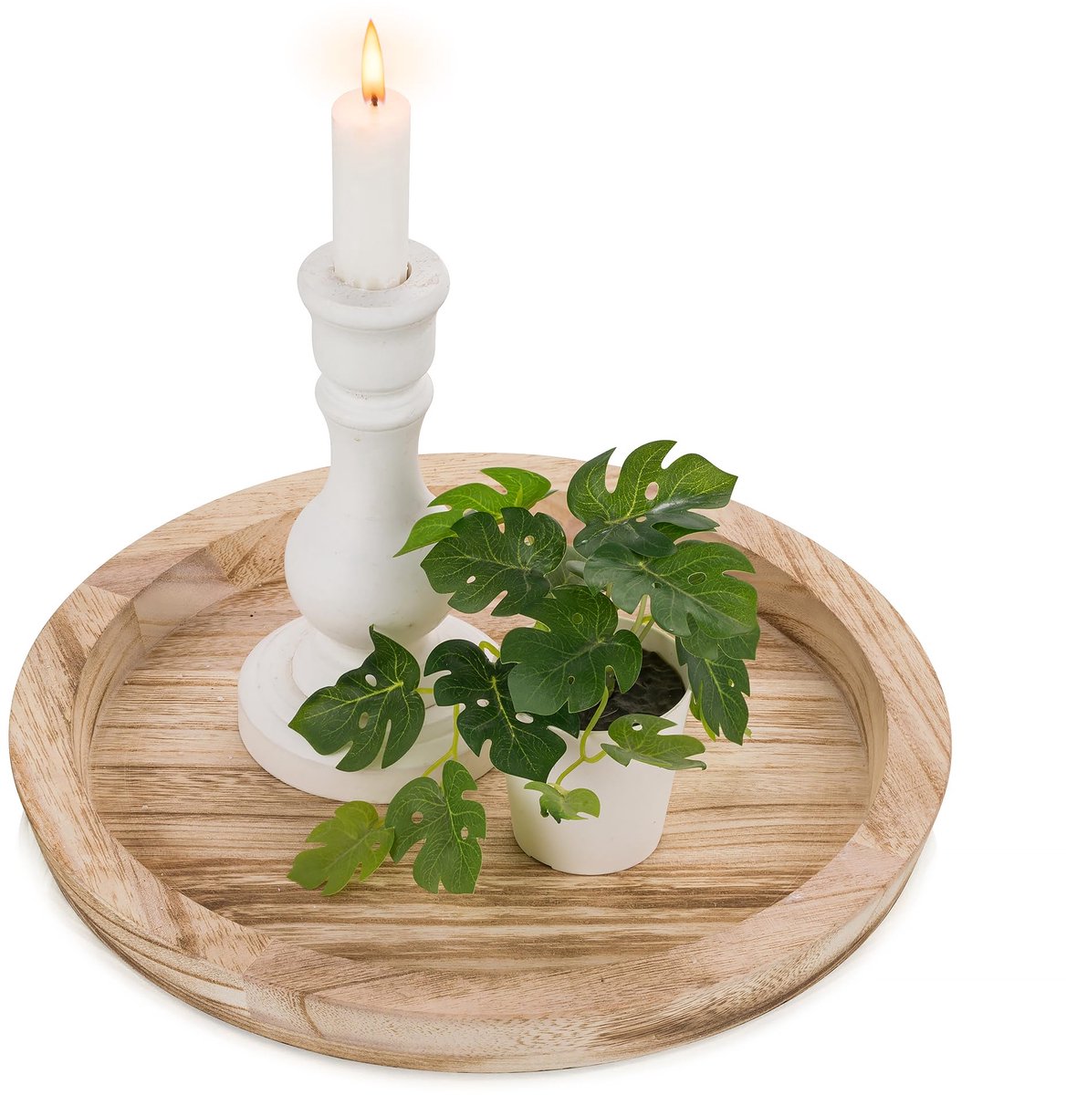 Famanu Houten kaarsenhouder: ronde decoratieve kaarsenplaat als landelijke tafeldecoratie, ideaal voor waxinelichtjes of zuilkaarsen en perfect voor kerst, bruiloften, Halloween en als woondecoratie Naturel