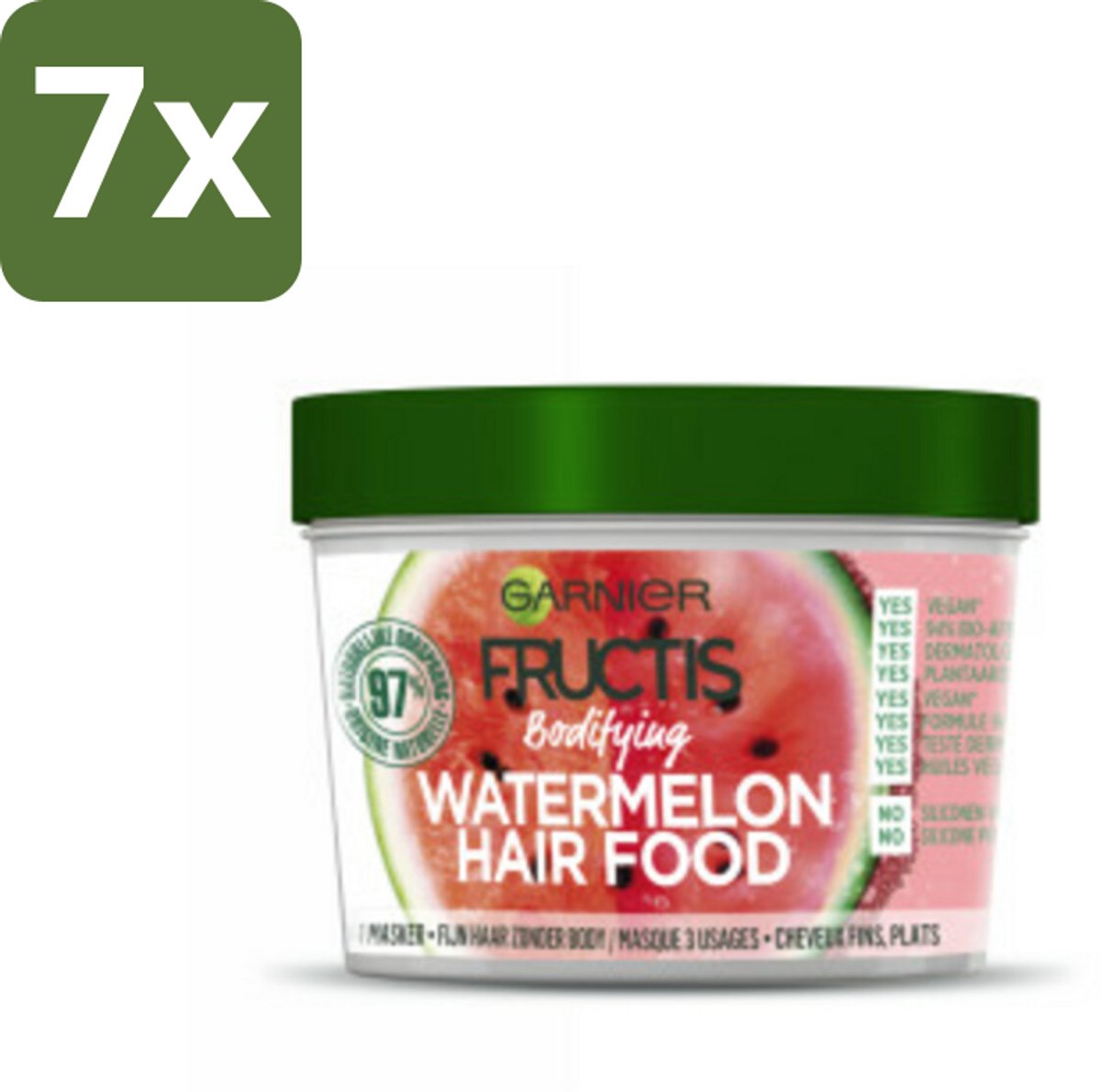 Garnier - Fructis Hair Food Watermelon - 3-in-1 Haarmasker - Futloos Haar - 400 ml - Bulkverpakking - 7 stuks