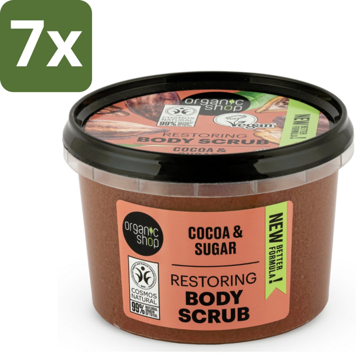 Organic Shop - Body Scrub Cocoa - Rijke Hydratatie - 250 ml - Bulkverpakking - 7 stuks