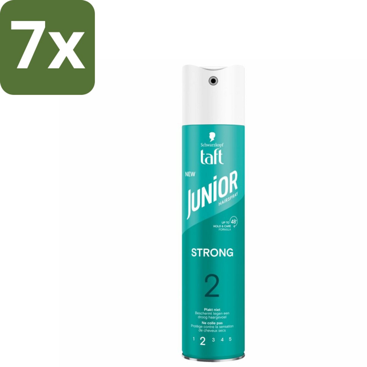 Taft - Strong 2 - Junior Haarspray - Milde maar sterke fixatie - 250 ml - Bulkverpakking - 7 stuks