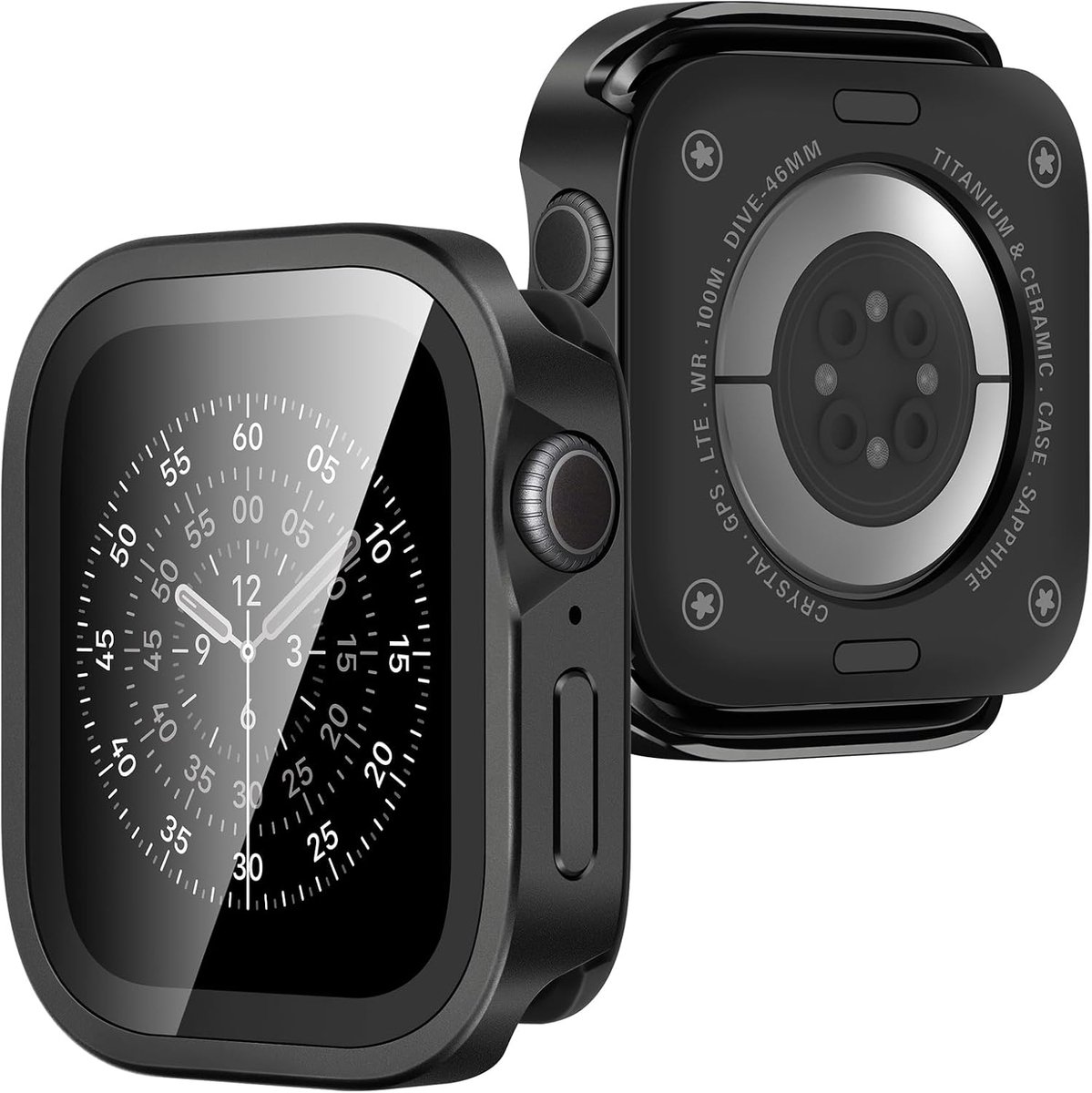 2-in-1 hoesje compatibel met Apple Watch Series 11/10 46 mm met schermbeschermer, dunne metalen bumper met rechte rand - ShopVlot