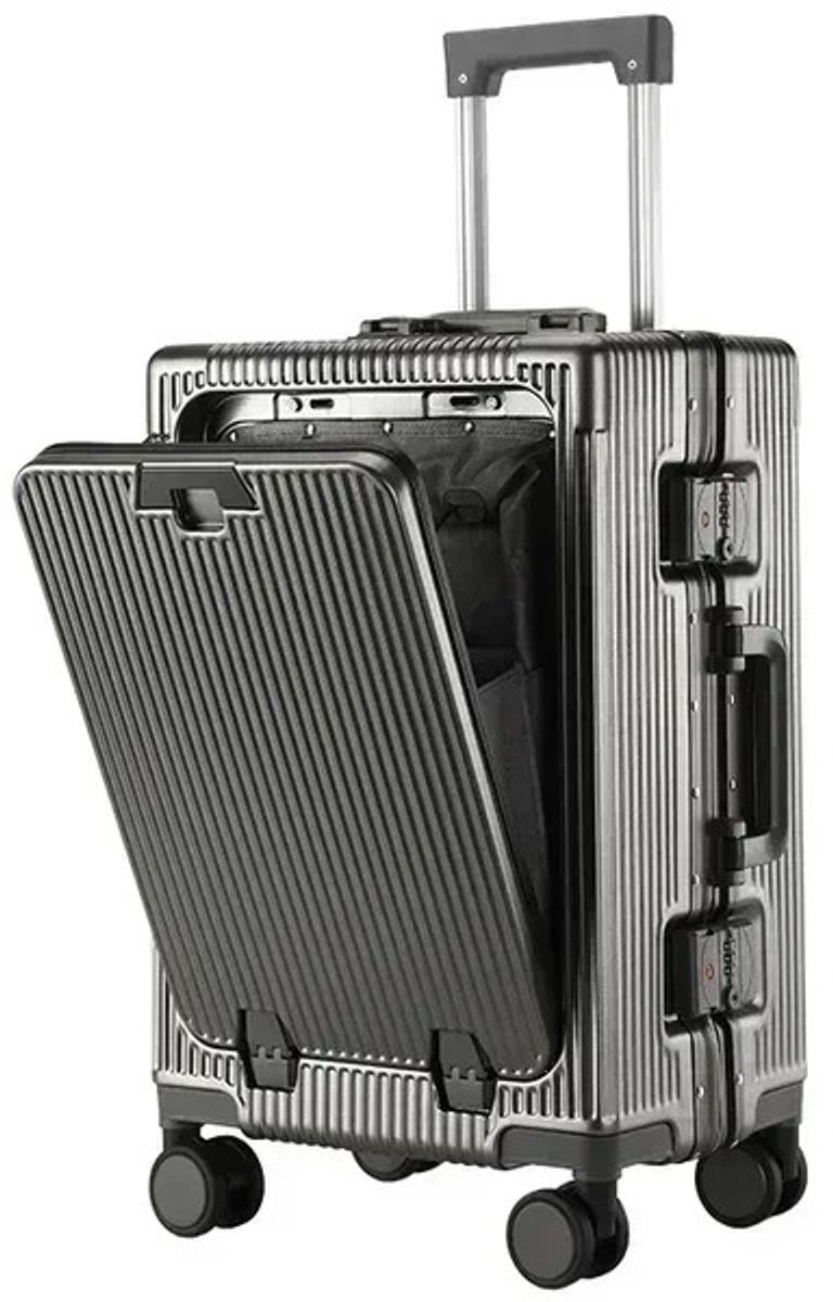 ITRONIQ Reiskoffer Donkergrijs 24 Inch - Harde Koffer Met Voorvak - TSA Slot - USB Aansluiting - 360 Graden Wielen - ABS PC