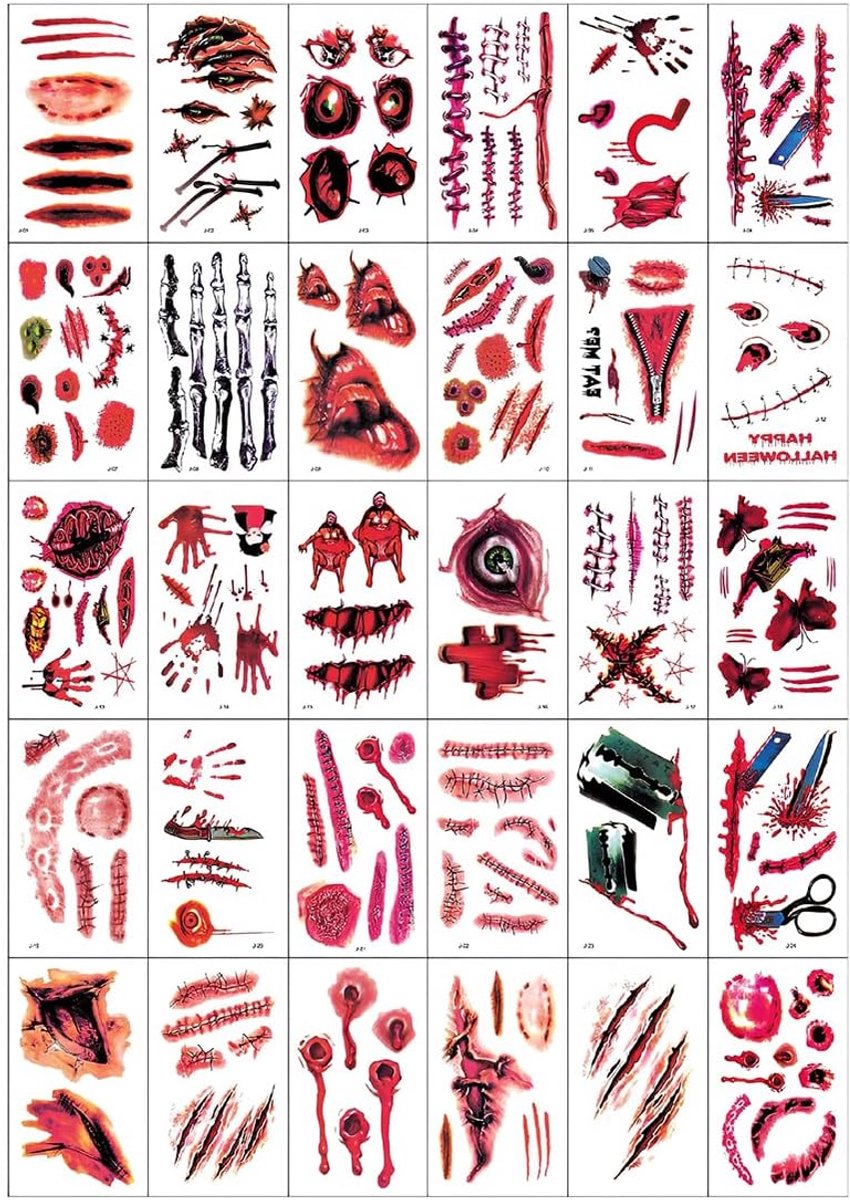 30 Halloween-Tatoeages,Stickers Van Littekens Op Het Gezicht,Wond-Tatoeage-Outfits,Vrouwelijke - ShopVlot