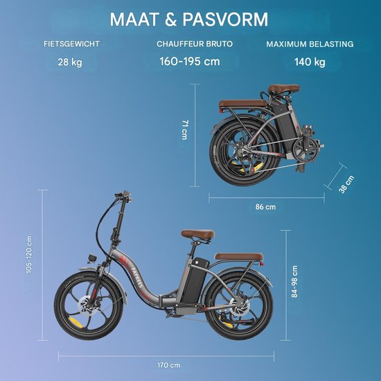Fafrees 25AH Elektrische vouwfiets - E-Bike - 20 x 3.0 Inch Banden - Maximaal bereik 150 km - Shimano 7 versnellingen - 20 Inch opvouwbare City Commuter E-Bike - Elektrische stadsfietsen– Blauw van FAFREES — afbeelding 5