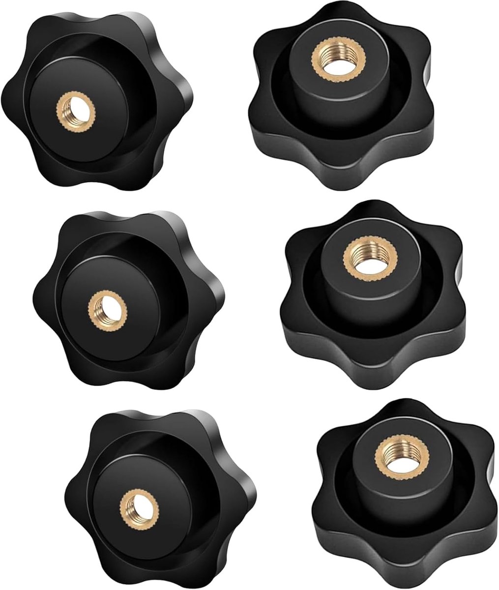 Pack of 6 Star Knobs M6 Nut with Brass Core, Knob Diameter 32 mm, Hole Walk Nut Serrated for Machinery, Furniture and - ShopVlot