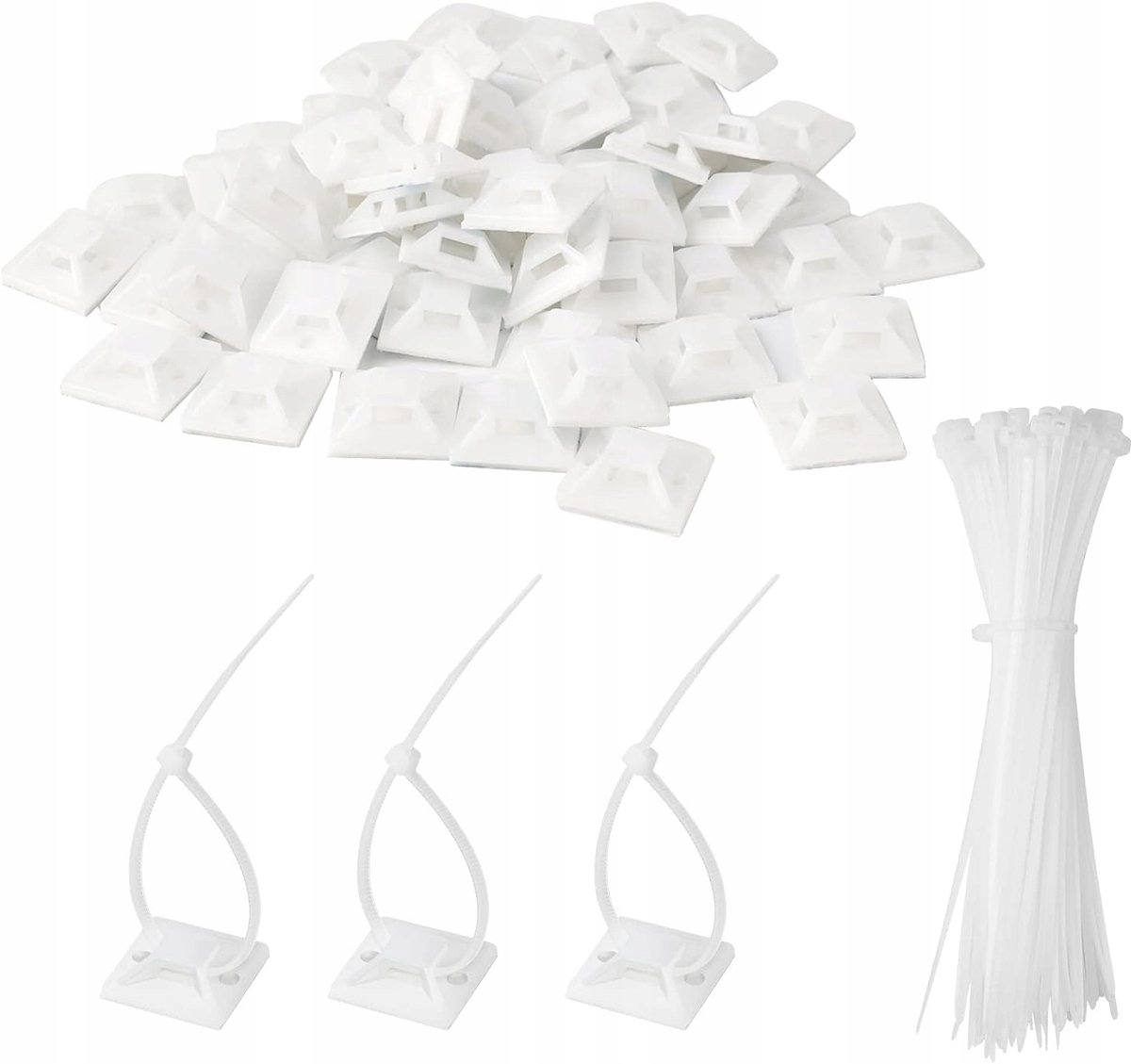 100x vaste kabelclips 20x20mm + kabelbinders 250mm wit