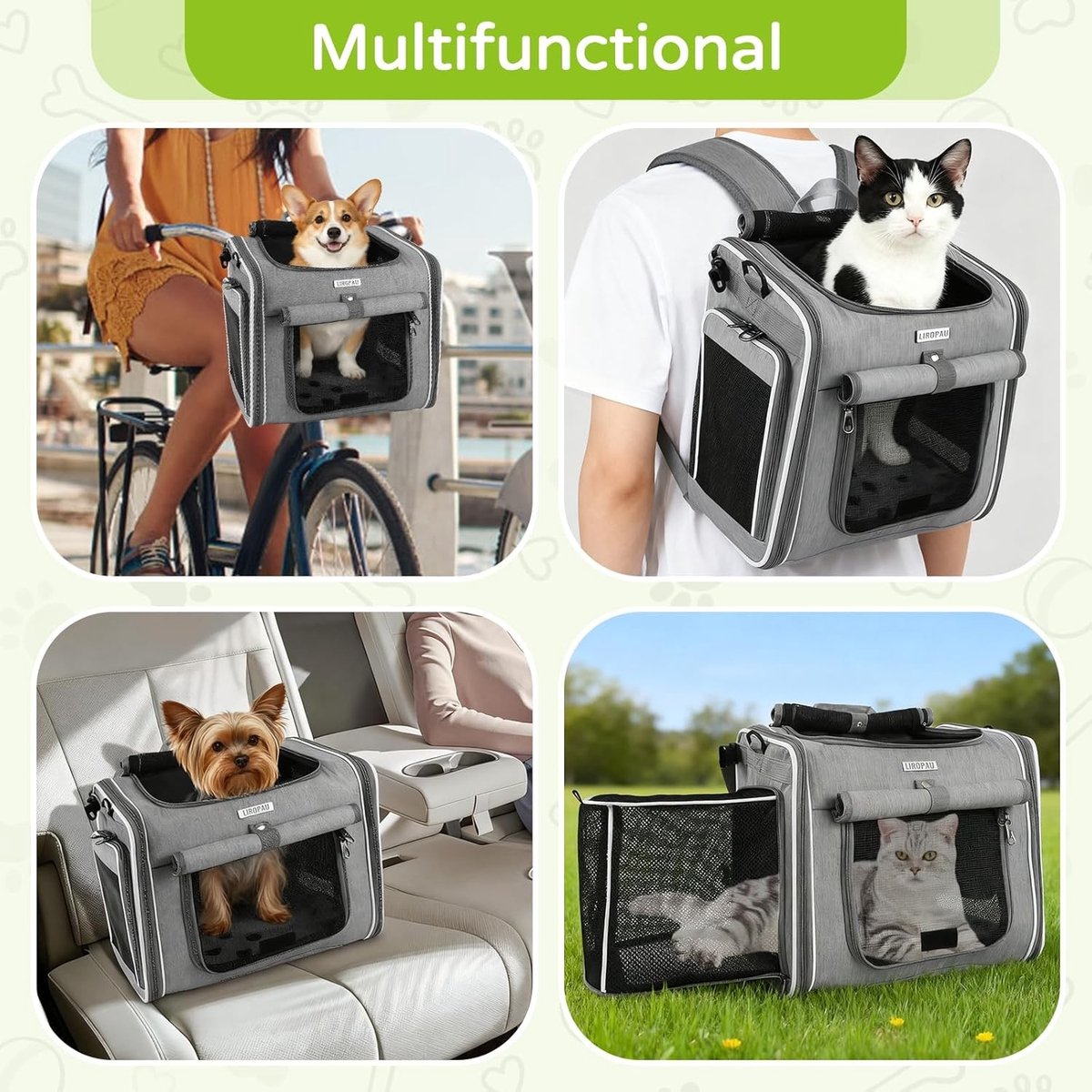 Fietsmand voor Honden - Grijs - 37 x 26 x 33 cm - Met Ventilatie en Uitbreidbare Ruimte - Voor Kleine Honden en Katten