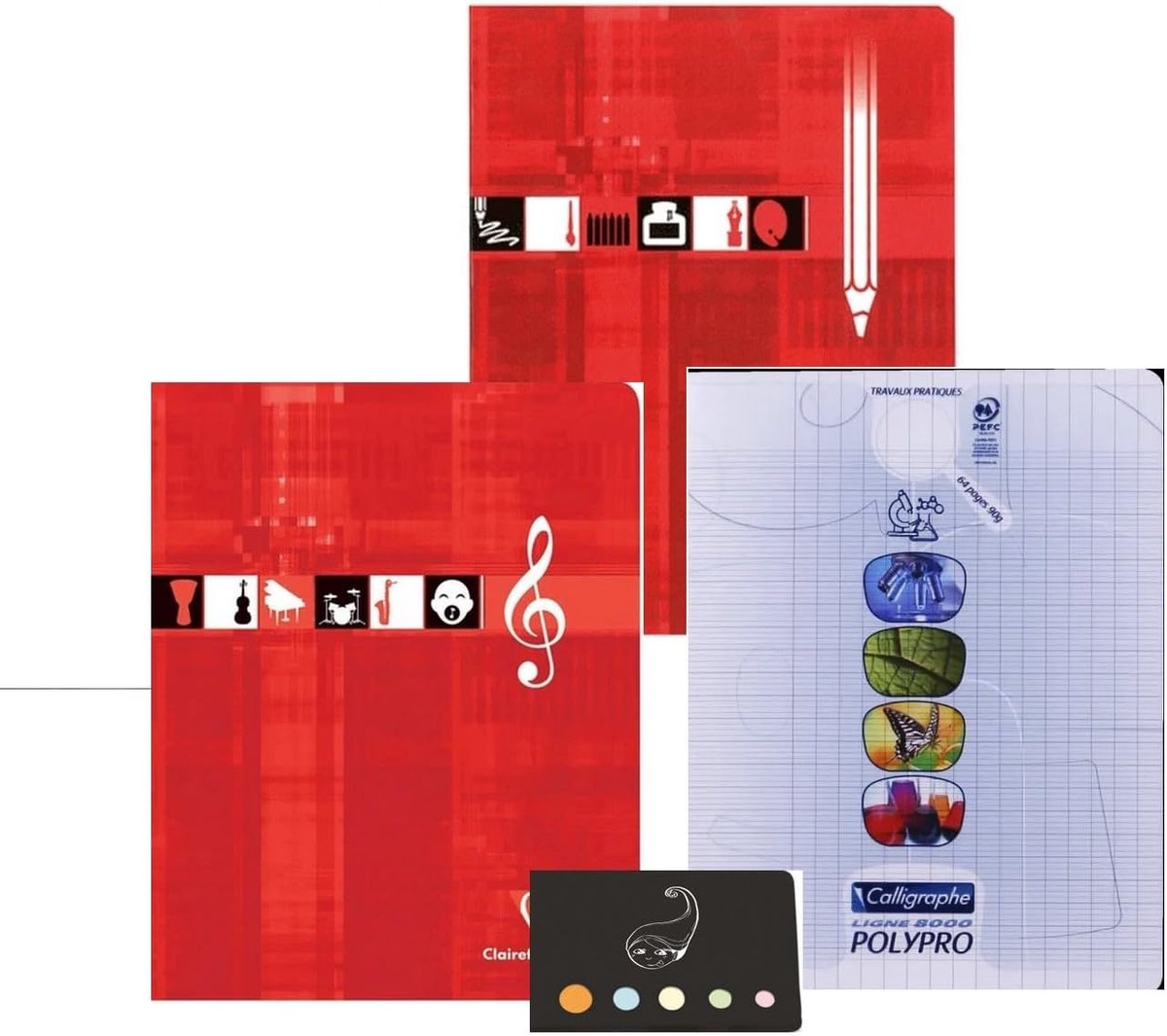 Set of 3 notebooks 17 x 22 cm TP 64 pages + music 56 pages + drawing 32 pages + 1 self-adhesive index Blumie - ShopVlot