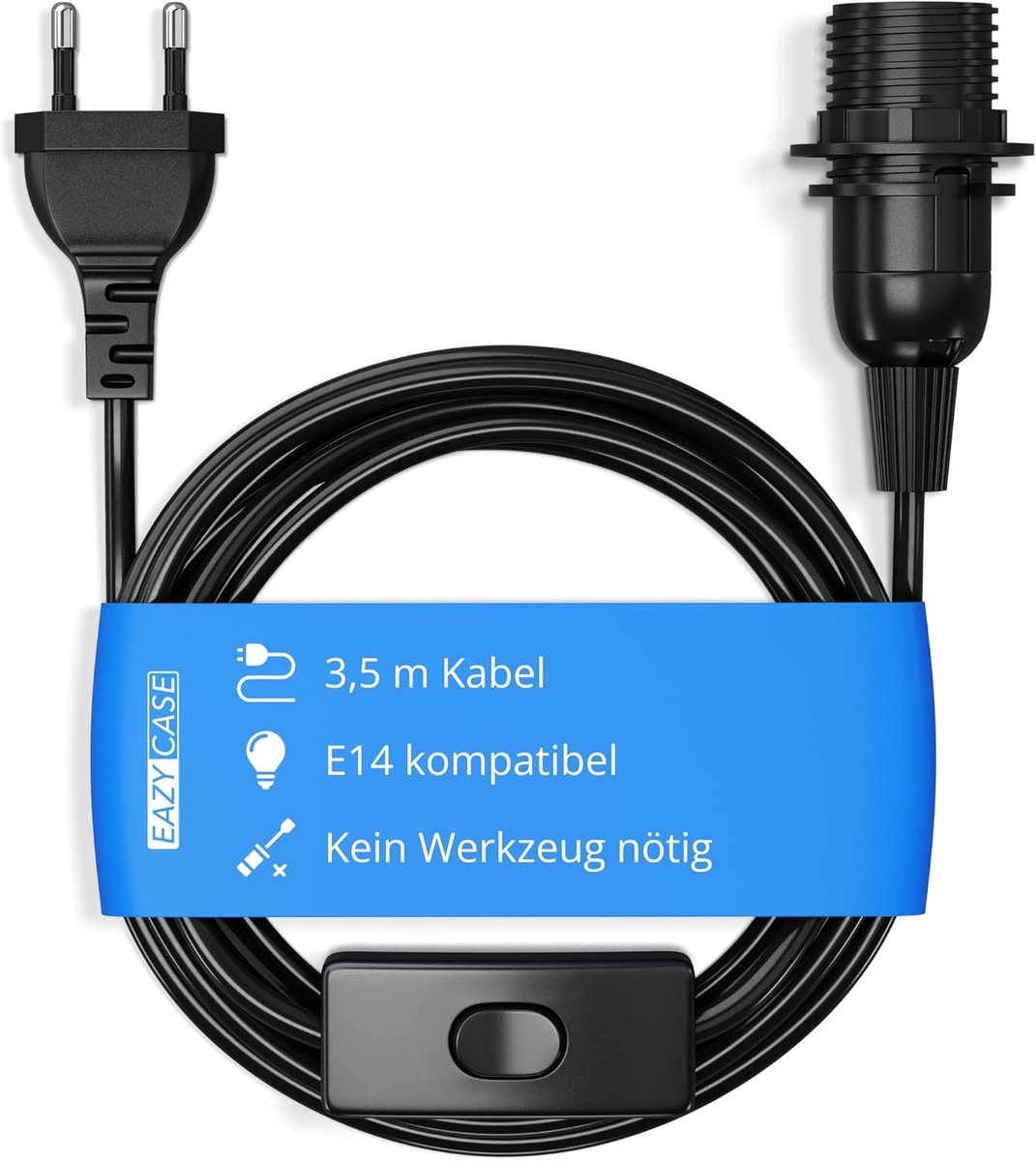 EAZY CASE E14 Lamp Holder with 3.5 m Cable, Switch, Screw Ring for Lampshade and Plug, Ideal Lamp Hanging for Pendant - ShopVlot