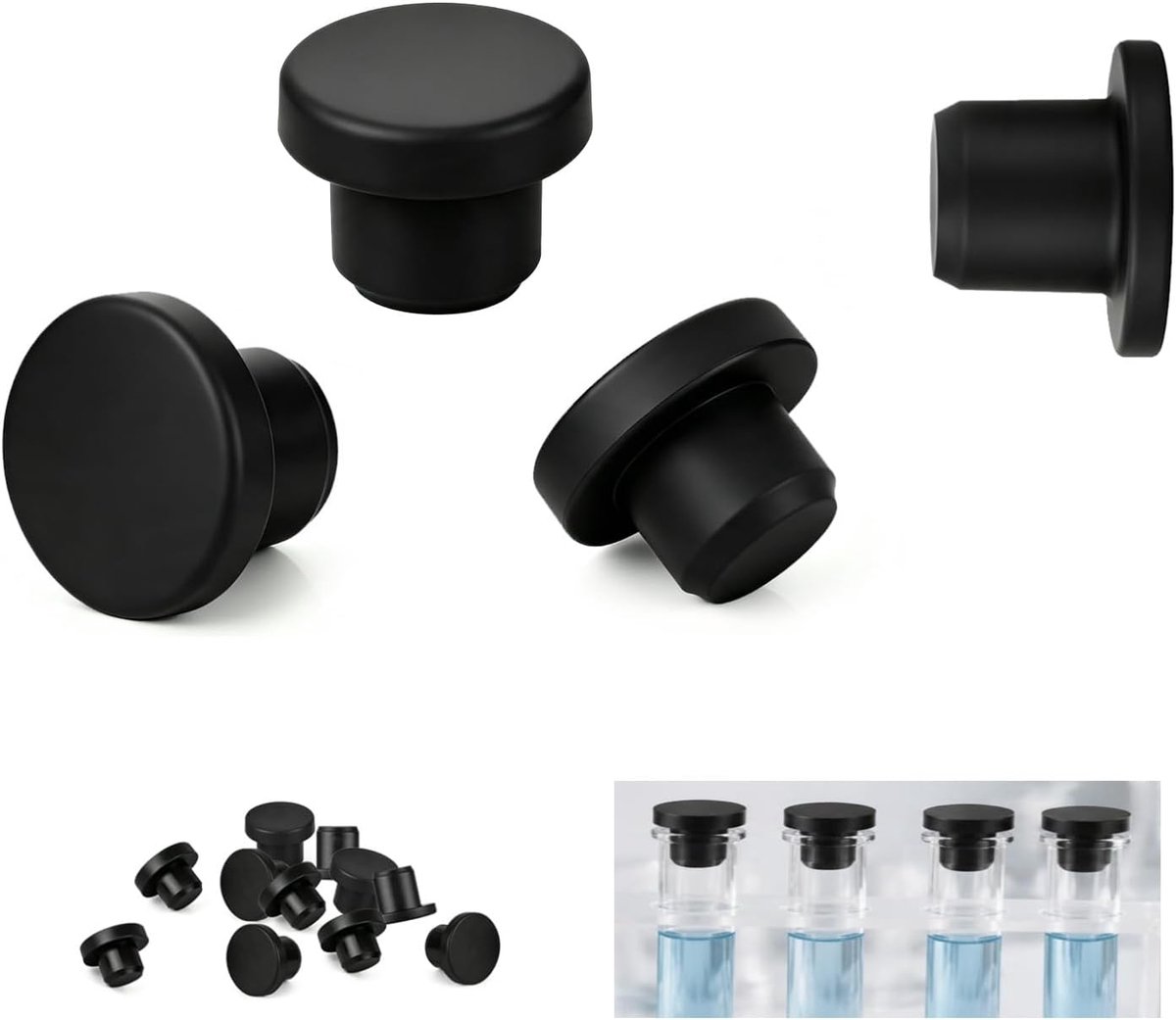 40 Rubberen Stoppen Zwart 8mm, Siliconen Stoppen - ShopVlot