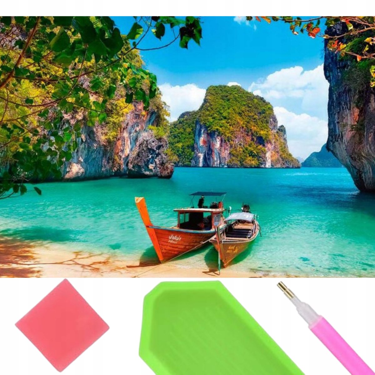Diamond Painting Set: Thaise Bootjes op Strand, 30x40cm
