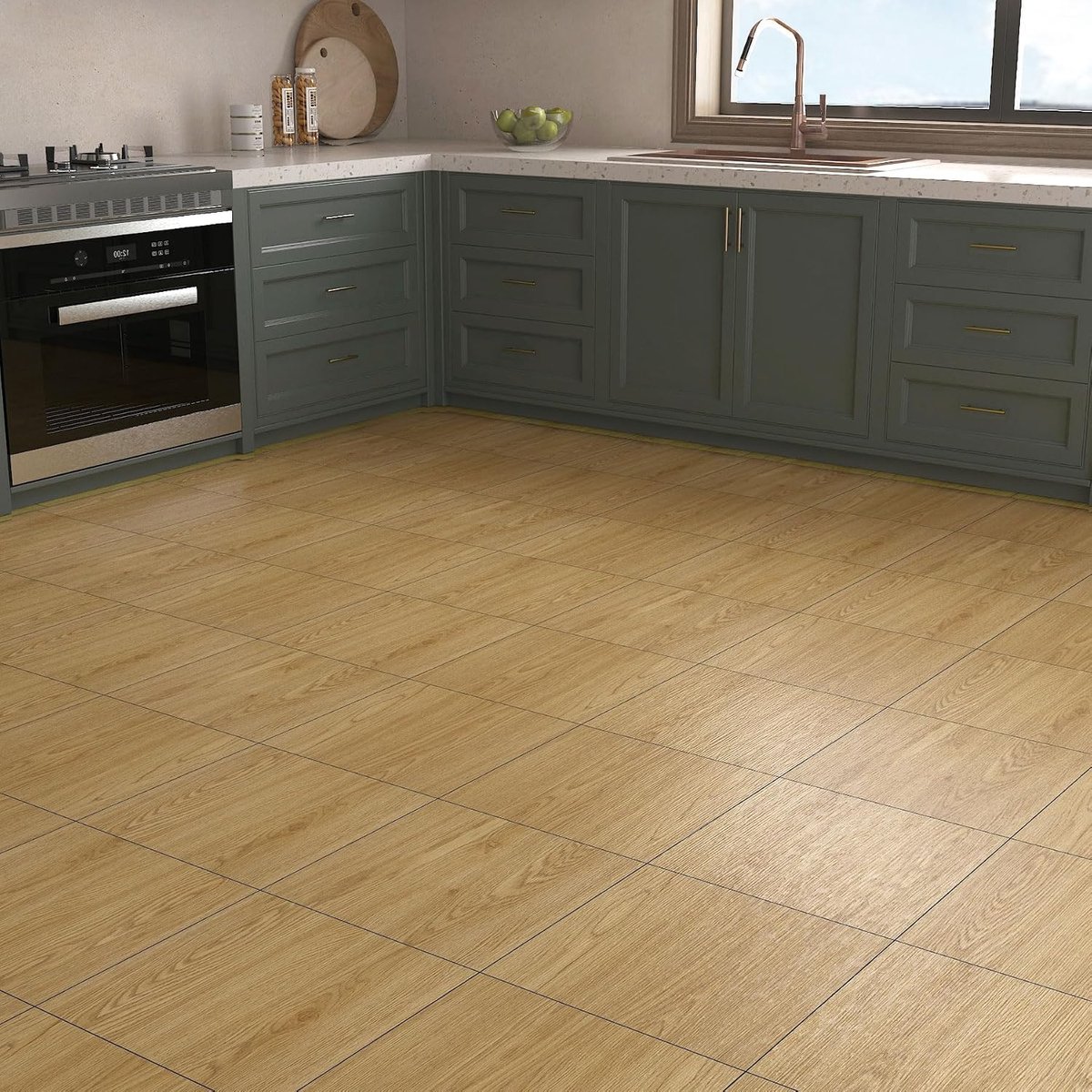 Yenhome Pack of 35 PVC Flooring, Thick Self-Adhesive Vinyl Flooring, Oak, Natural, 30 x 30 cm, Vinyl Wood Look, Floor - ShopVlot