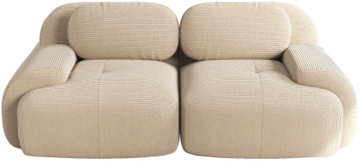 Loveseat-Sofa aus Cordstoff,Rahmenloses Sofa,modular kombinierbar mit geschwungenen Armlehnen und rutschfester Unterseite, hochelastische Polsterung für Wohnzimmer,Schlafzimmer und Heimkino,Beige
