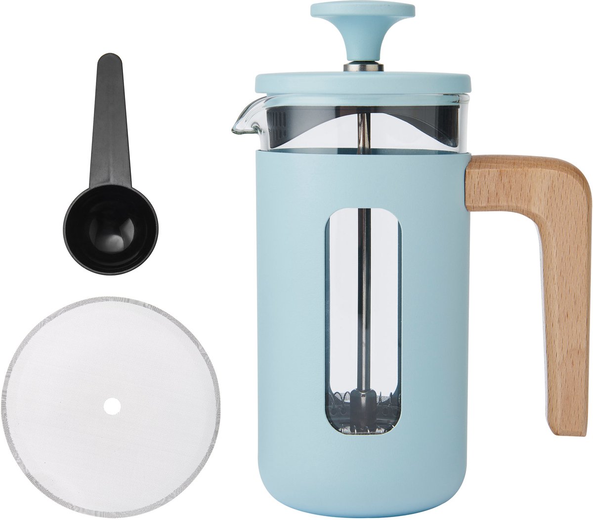 La Cafetière - Pisa Cafetière - Borosilicaatglas - RVS - Houten Handvat - Hemelsblauw - 3 Kops - 350ml