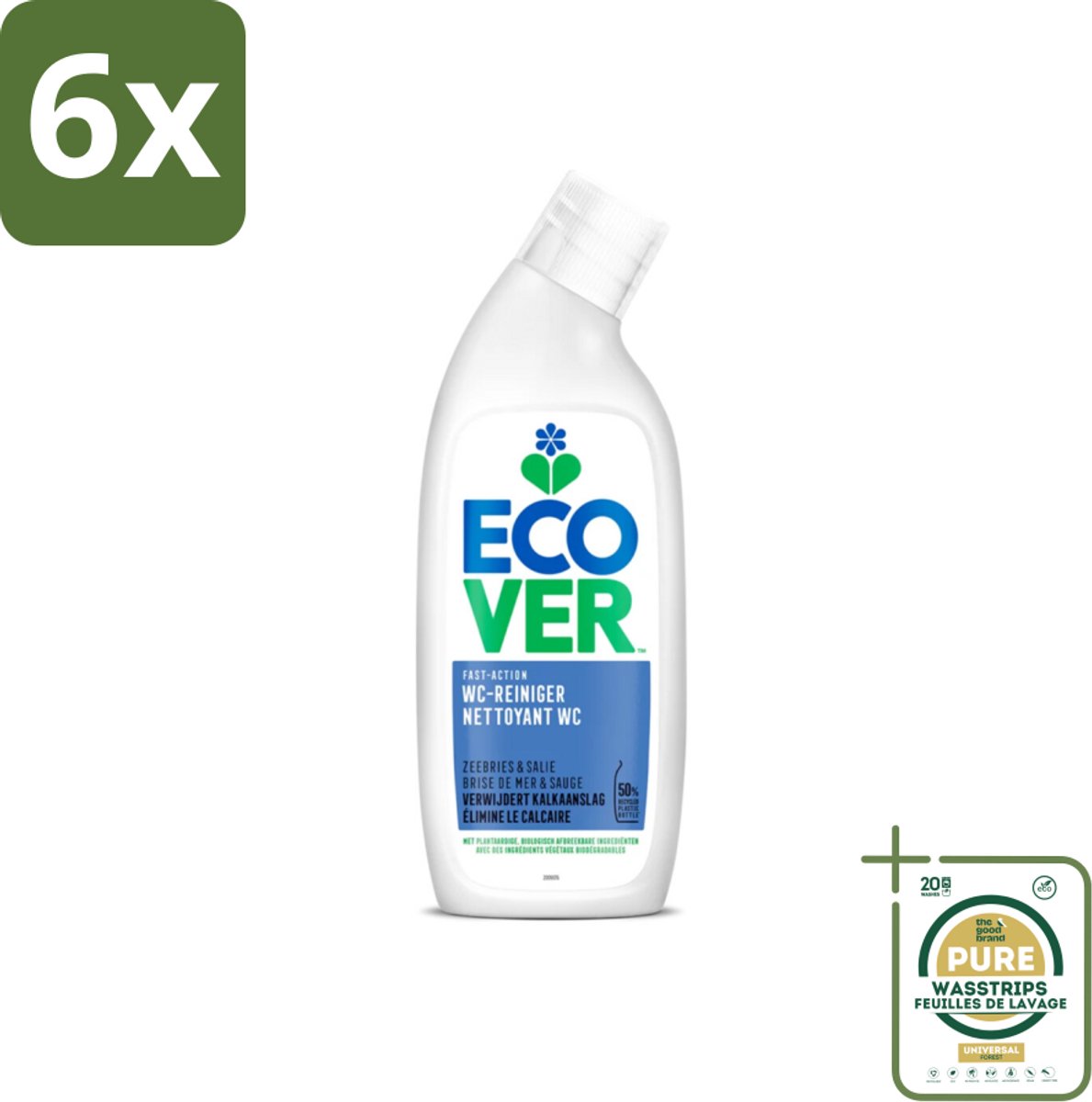 Ecover - Toiletreiniger - Zeebries & Salie - 750 ml - Voordeelverpakking - 6 stuks - Ecologische schoonmaak - Biologische reiniger