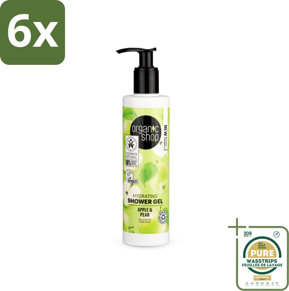 Organic Shop - Douchegel Apple & Pear - Verfrissend en Hydraterend - 280 ml - Voordeelverpakking - 6 stuks - Hydraterende douchegel - Douchegel voor gevoelige huid