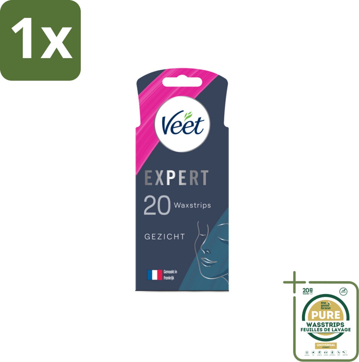 1 x Veet Expert - Ontharingsstrips - Gezicht - Gevoelige Huid - 20 strips- Gezichtsontlasting - Gezichtsontlasting Strips - Gezichtsontlasting Voor Gevoelige Huid - Waxstrips Gezicht - Gezichtsontlasting Voor Gevoelige Huid
