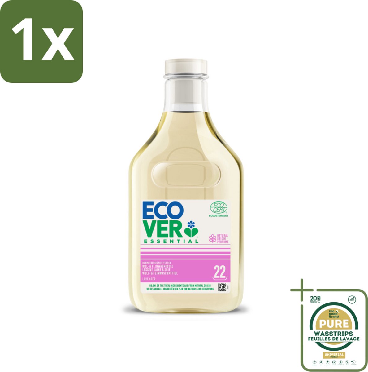 1 x Ecover - Vloeibaar wasmiddel Essential - Wol & Fijnwas - 1 liter - 22 wasbeurten- Wasmiddel Wol En Fijnwas - Delicate Stoffen Was - Milieuvriendelijk Wasmiddel - Zacht Wasmiddel - Plantage Wasmiddel