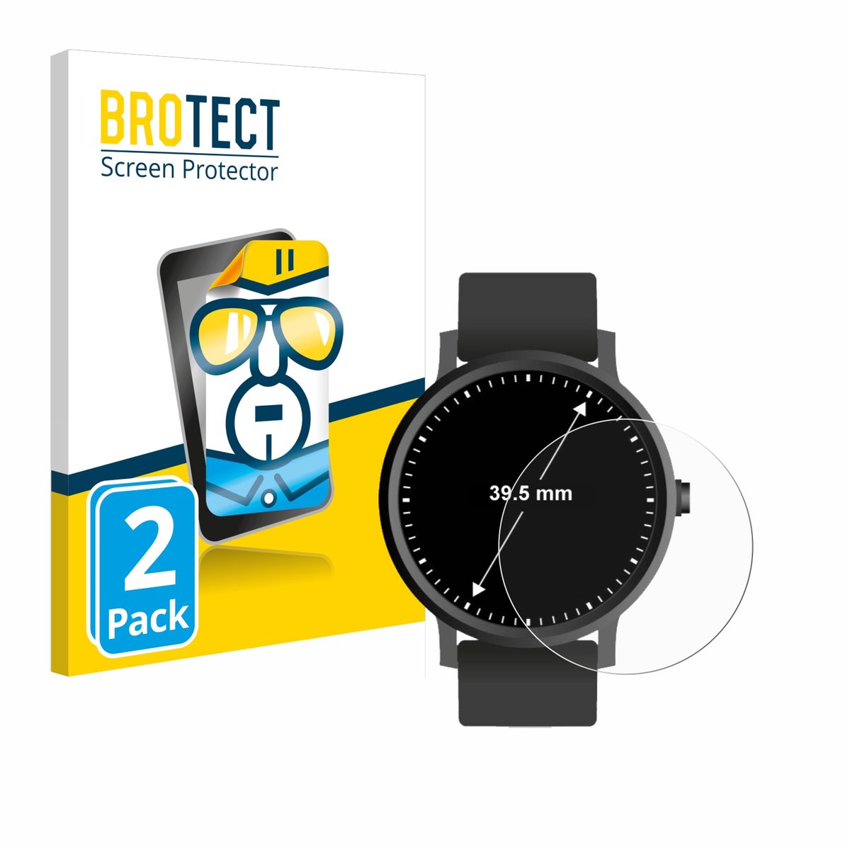 BROTECT - Screenprotector voor Horloges (Rond, ø: 39.5 mm) - Folie Beschermfolie transparant 2 Stuks