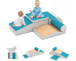 COSTWAY 7 stuks Baby Motoriek Parcours in Schuim met PU Hoes, Baby Motoriek Module met Diverse Kleuren & Vormen, Educatief Speelgoed voor Kruipen en Klimmen, Gemakkelijk Schoon te Maken, 18 Maanden+ (Meerkleurig)