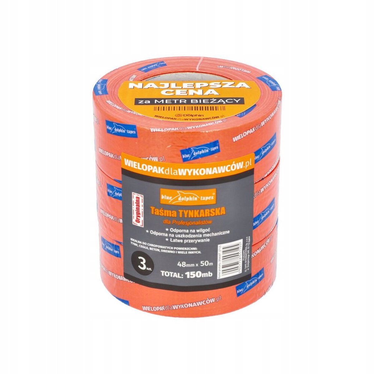 Blue Dolphin Stukadoor Tape Set 3x 48mm x 50m voor Ruwe Oppervlakken
