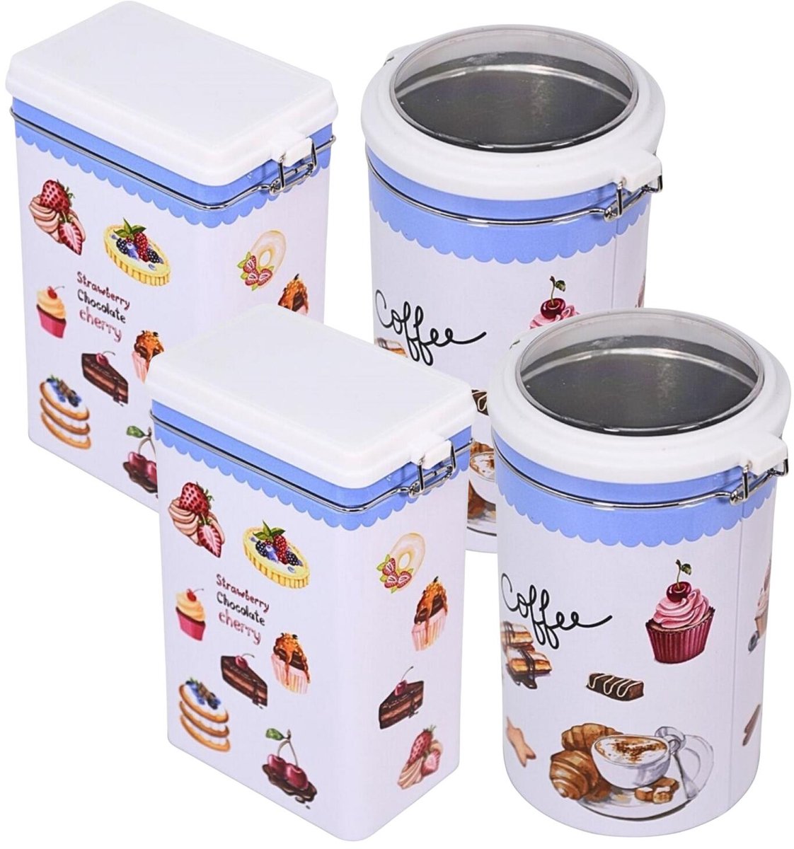 Excellent Houseware Keuken voorraadblikken - set 4x - met beugelsluiting - koffie / suiker / meel - 20 cm hoog