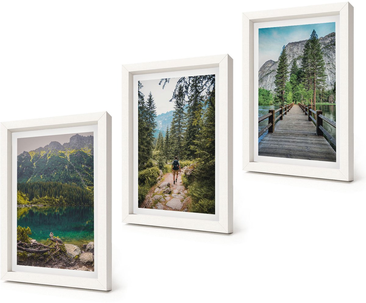 Coloray 3-Delige Schilderij Set - Bergen, meren, bossen en paden in de natuur - 20x30 - Wanddecoratie - Schilderijen Set - Interieur - Interieur Decoratie