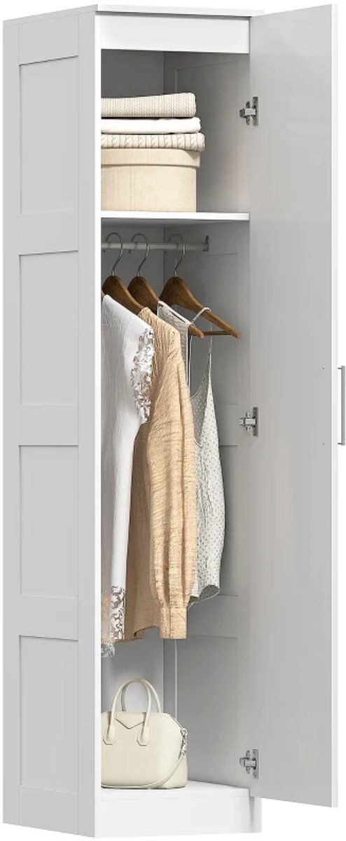 Kledingkast - Multifunctionele kast met kledingroede en plank - Zachtsluitende deur - 40 x 52 x 180 cm - Wit