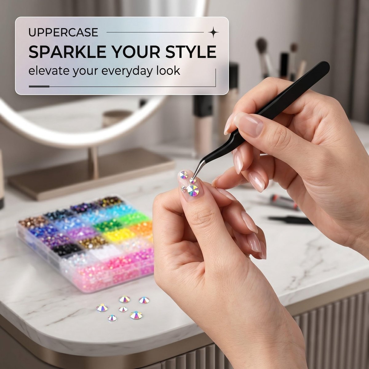 FUHAMJ Bedazzling Set met 28800 strass-steentjes, 24 kleuren, nail art met pincet, lijm en ponspen, doe-het-zelfset - ShopVlot