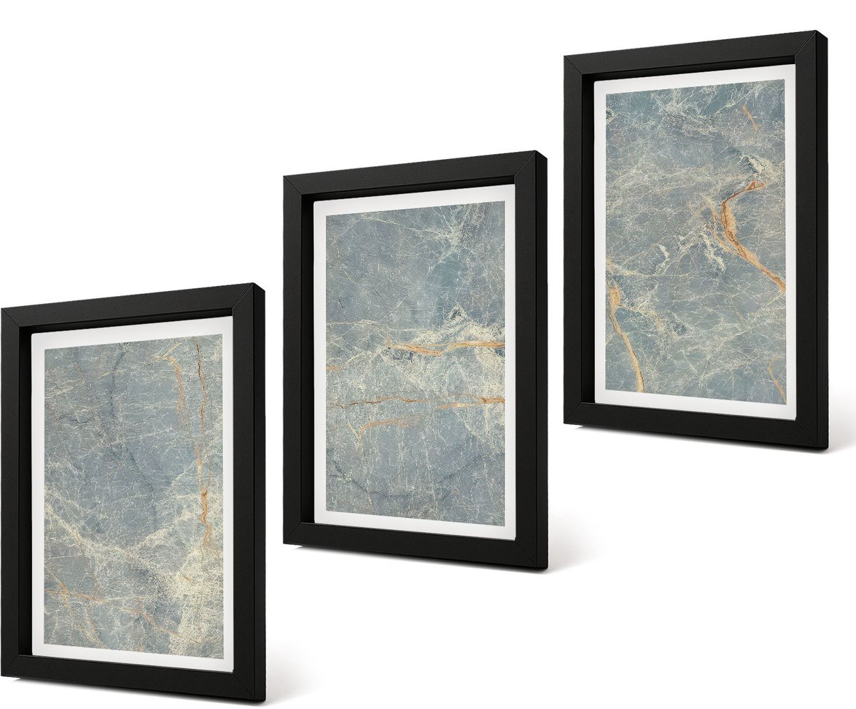 Coloray 4-Delige Schilderij Set - Decoratieve steenstructuur van groen geaderd marmer. - 20 x 30 cm - Schilderijen Set - Wanddecoratie - Woonkamer - Moderne Wanddecoratie