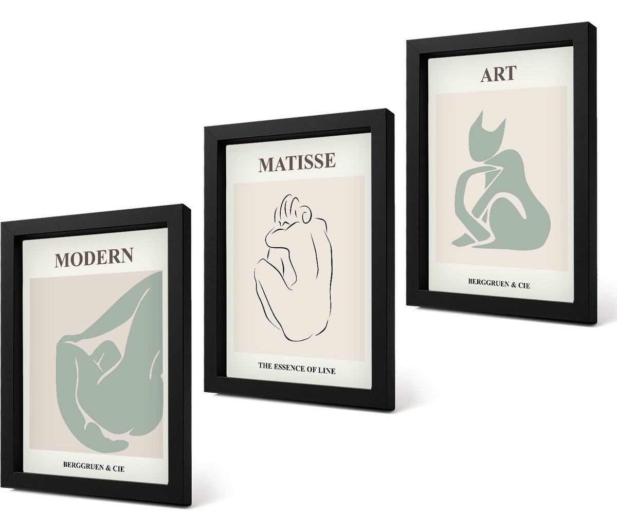 Coloray 4-Delige Schilderij Set - Abstracte figuren in pasteltinten van Henri Matisse - 20 x 30 cm - Muurdecoratie - Decoratieve Schilderijen - Wohnzimmer - Interieur Decoratie