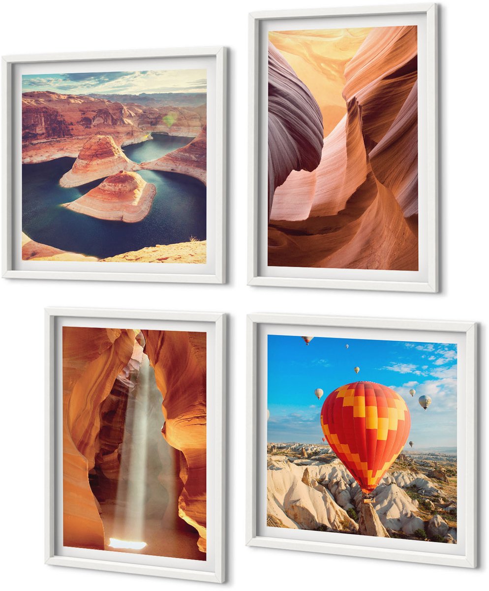 Coloray 4-Delige Schilderij Set - Waterval In De Kloof Rotsformaties In De Canyon - 40 x 40 En 40 x 60 - Wanddecoratie - Woonkamer Decoratie - Moderne Wanddecoratie