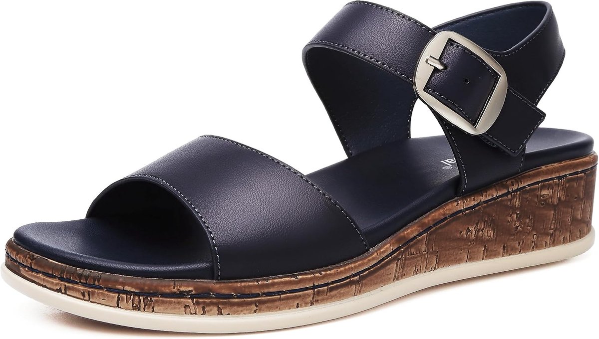 DimaiGlobal Women's Wedge Sandals, Arch Support, Comfortable Platform Sandals with Open Toe and Ankle Strap for Summer - ShopVlot