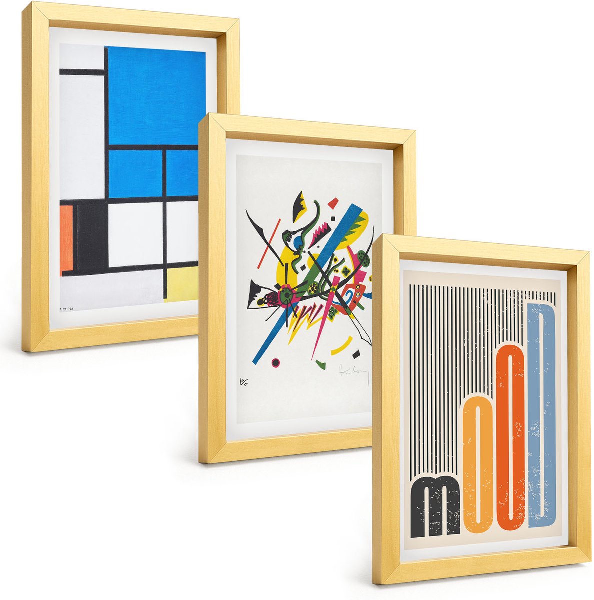 TULUP 4-Delige Schilderij Set - Abstracte moderne composities met geometrische vormen - 20 x 30 cm - Wanddecoratie - Schilderijen Set - Interieur - Stijlvolle Muurdecoratie Gouden lijst