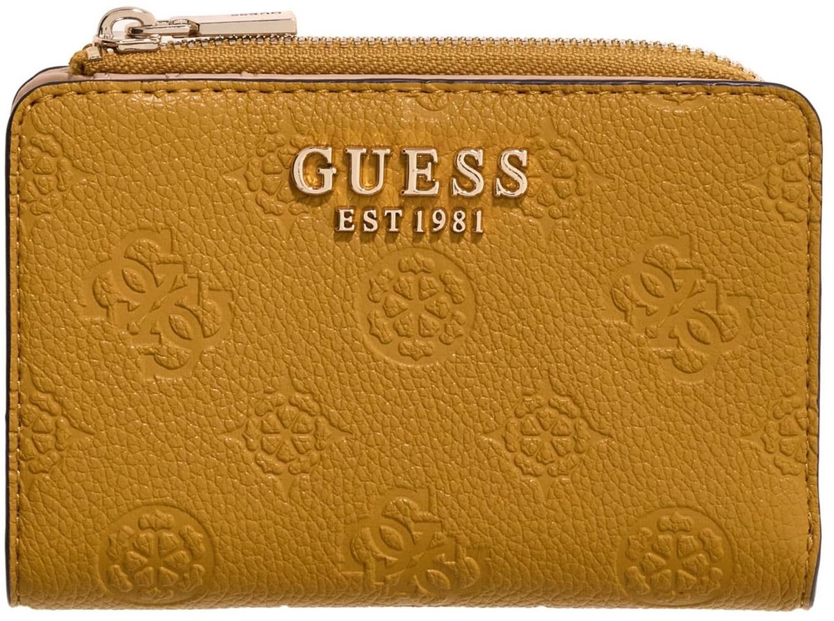 GUESS portemonnee Blake SLG Zip Around Card Case Topaz Logo mosterdgeel