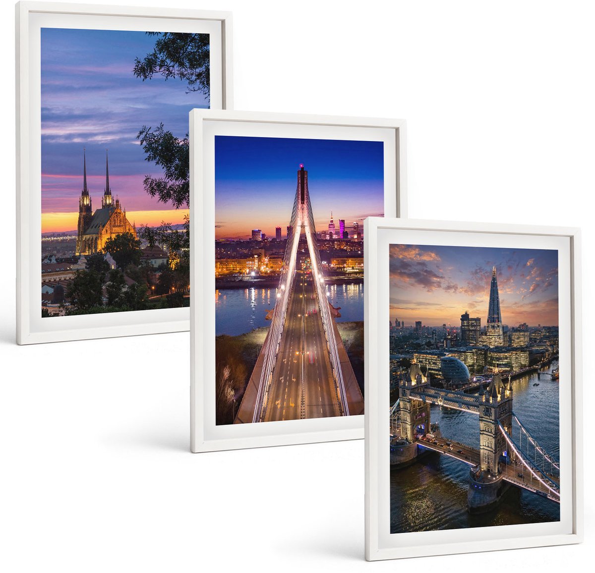 Tulup 3-Delige Schilderij Set - Stadsgezichten met bruggen en zonsondergangen - 40x60 - Wanddecoratie - Schilderijen Set - Kantoor - Woonkamer Decoratie