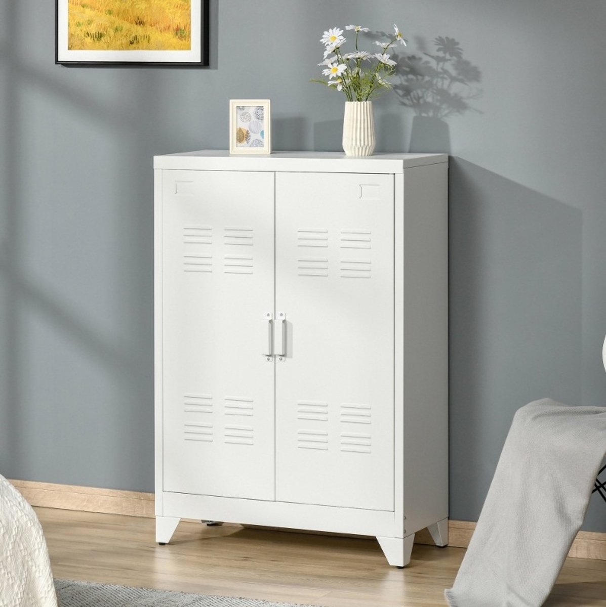 Desmiu Archiefkast Met Verstelbare Planken 75 X 33 X 110 Cm Metaal Wit Met Dubbele Lamellen Deuren Voor Kantoor En Thuis