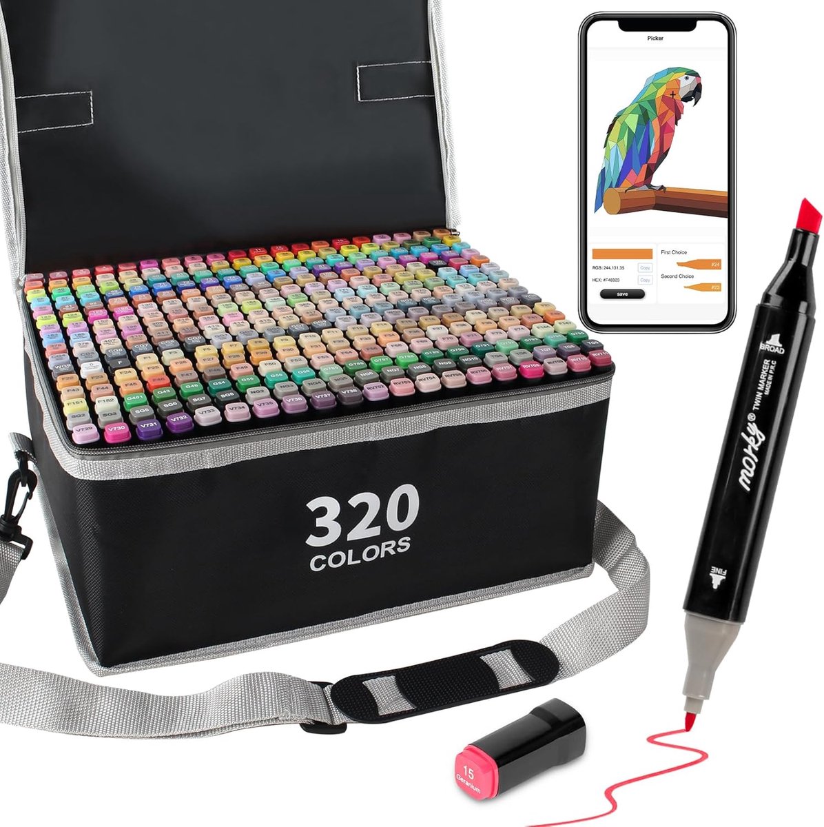 Alcohol markers 320 kleuren - dubbele punt chisel en fijne punt - met app functie - perfect voor tekenen en illustraties