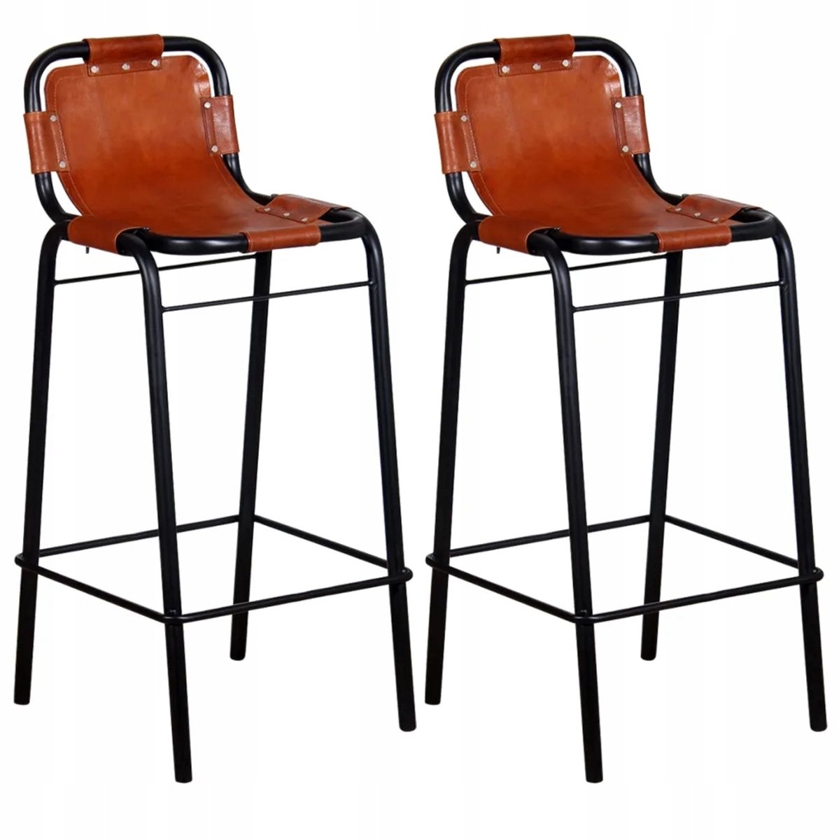 Leren barkrukken 2 stuks - Bruin/Zwart - 45x45x94cm